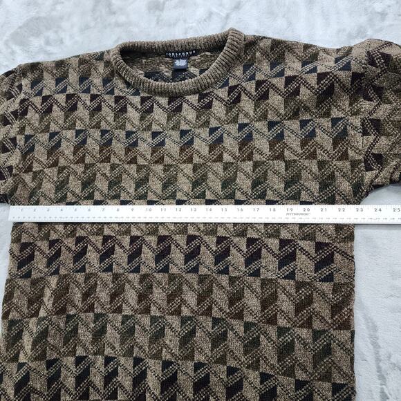 Vintage Consensus Sportswear Sweater Mens L Brown Multicolor Geometric Crew Neck - Picture 6 of 8